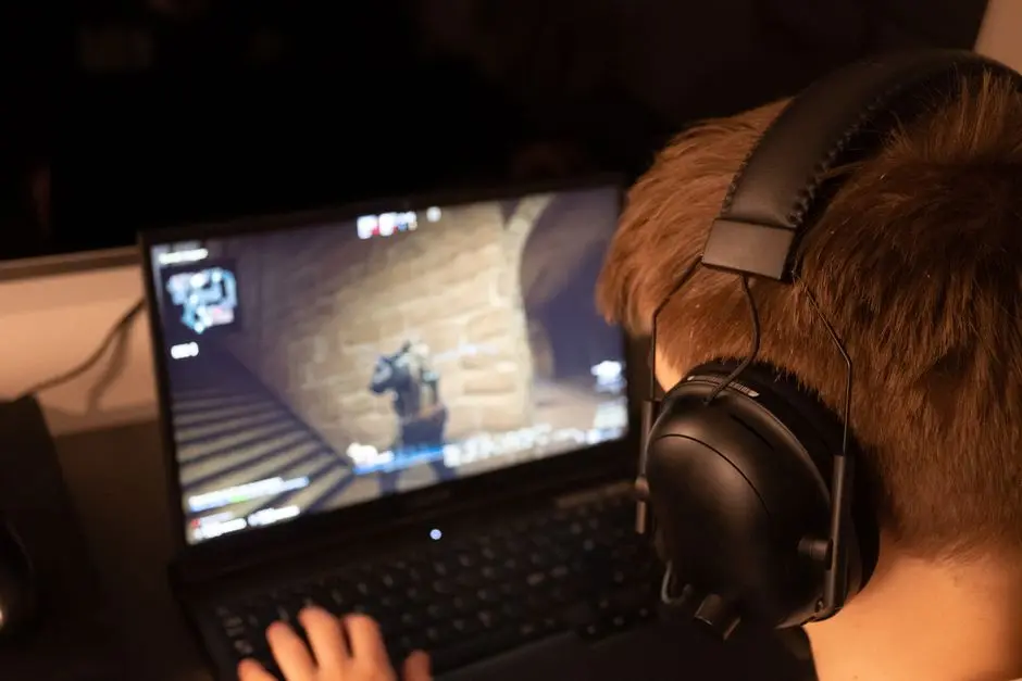 ilustrasi pemain game offline di depan laptop